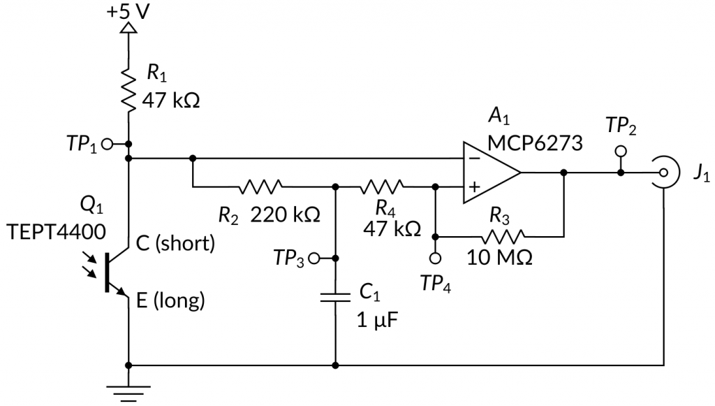 Circuit diagram of the phototransistor amplifier